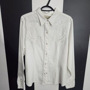 70's Roper White Button Down Shirt with Embroidery